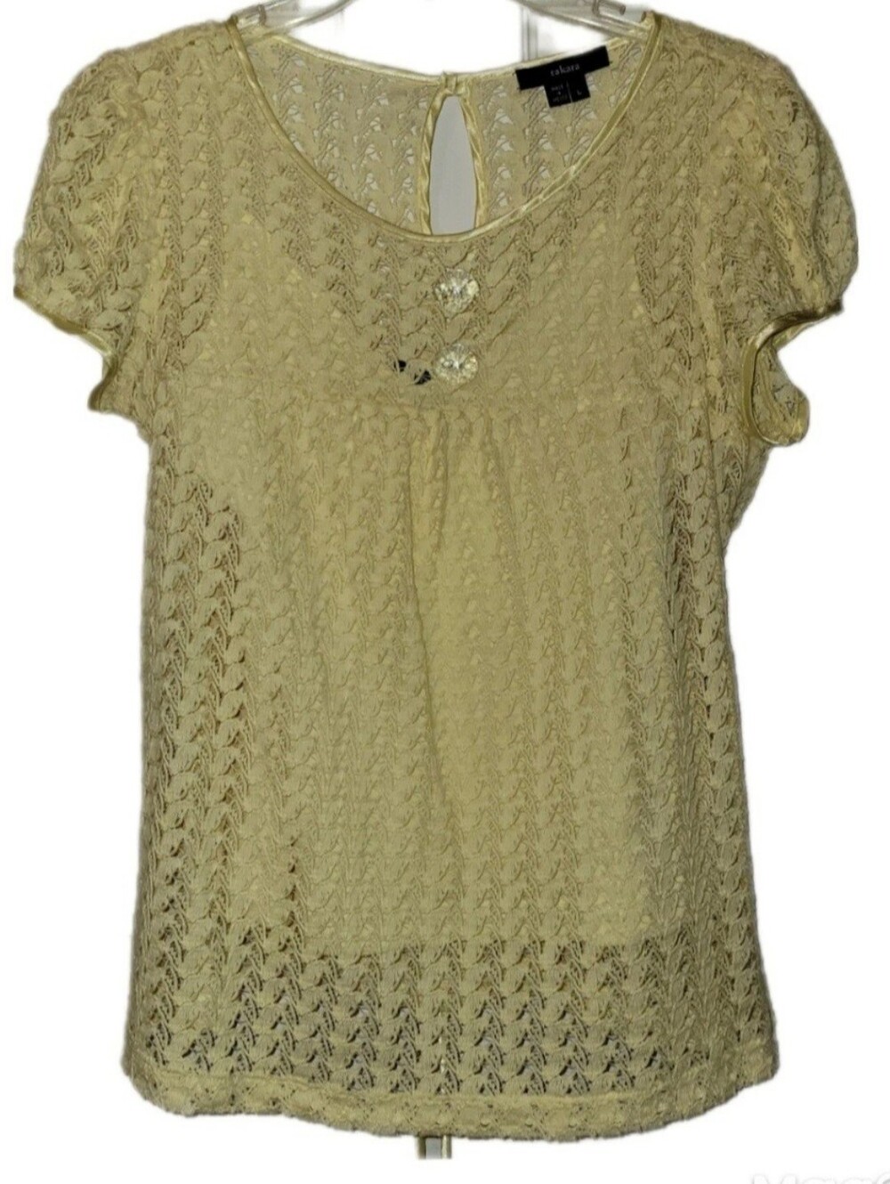2 Pc Takara Soft Pastel Yellow Gardengirl Crochet Cap Sleeve Top Lg With Tank